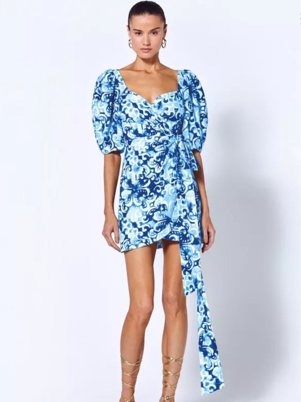 ALEXIS ATHENES Puff-Sleeve Wrap Mini Dress